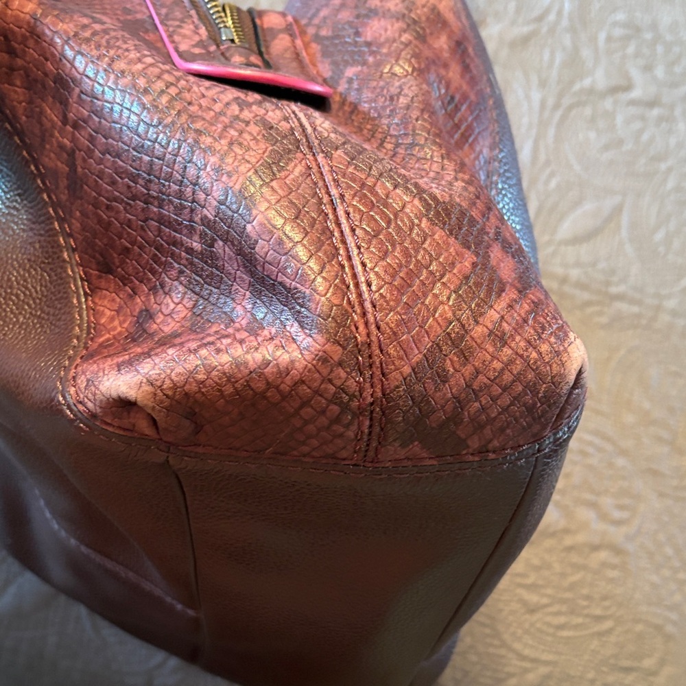 Brown and Pink Leather Shoulder Bag - Picture 5 of 6